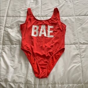 Red “BAE” One piece swimsuit